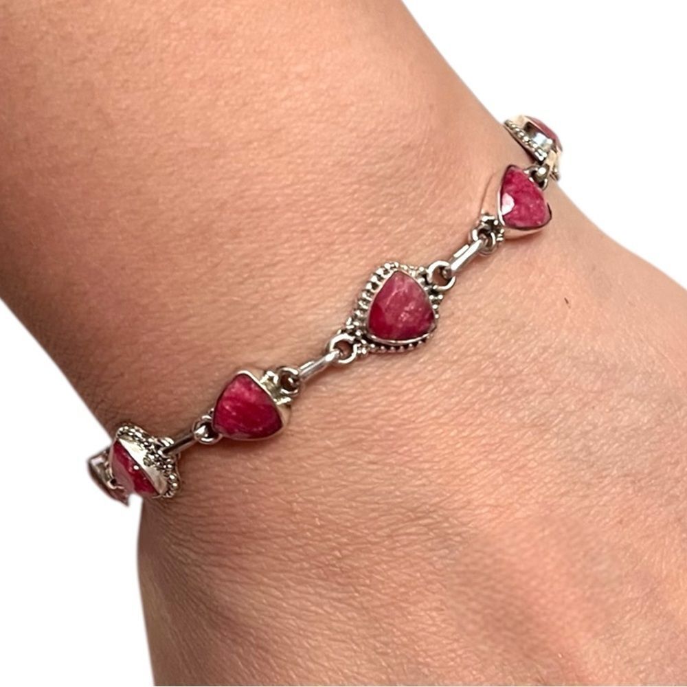 Amazing 925 Sterling Silver Ruby Link Bracelet